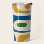 Mid Century Modern Abstract Retro Piquet Pattern in Vintage Blue Mustard Green Orange Beige Travel Mug Gallery Image 2