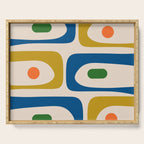 Mid Century Modern Abstract Retro Piquet Pattern in Vintage Blue Mustard Green Orange Beige Serving Tray Gallery Image 1