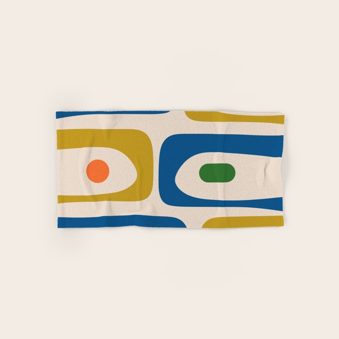 Mid Century Modern Abstract Retro Piquet Pattern in Vintage Blue Mustard Green Orange Beige Bath Towel Gallery Image 1
