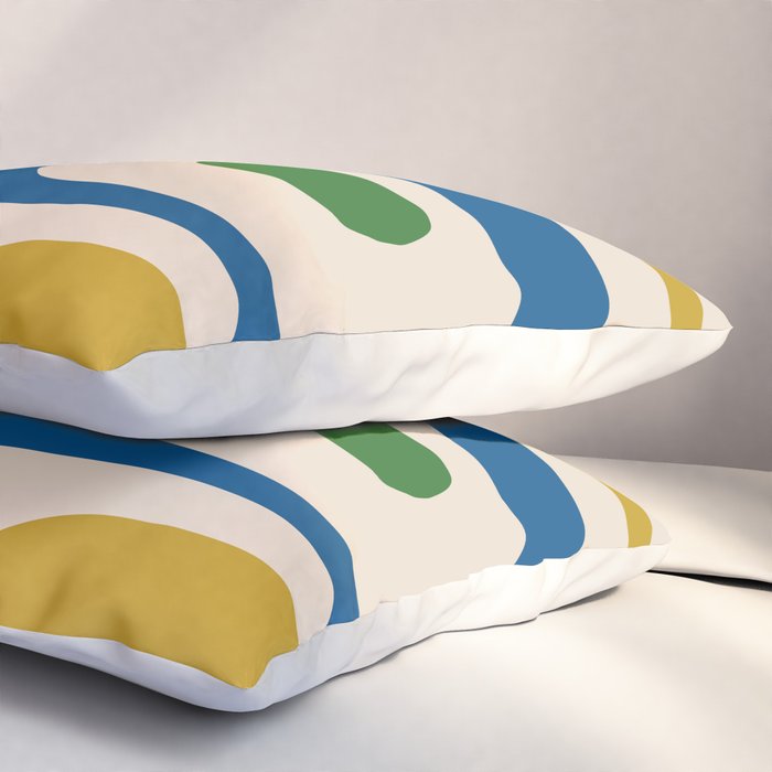 Mid Century Modern Abstract Retro Piquet Pattern in Vintage Blue Mustard Green Orange Beige Pillow Sham Gallery Image 3