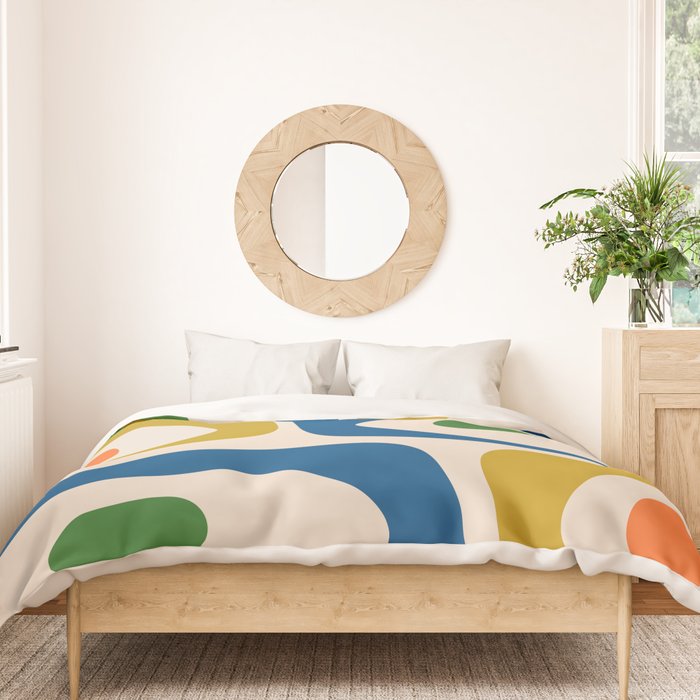 Mid Century Modern Abstract Retro Piquet Pattern in Vintage Blue Mustard Green Orange Beige Duvet Cover Gallery Image 3