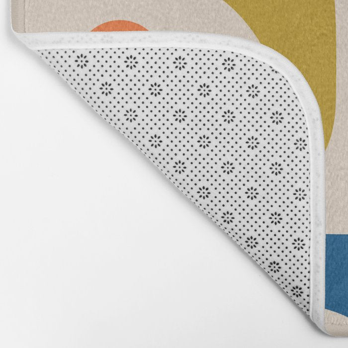 Mid Century Modern Abstract Retro Piquet Pattern in Vintage Blue Mustard Green Orange Beige Bath Mat Gallery Image 2
