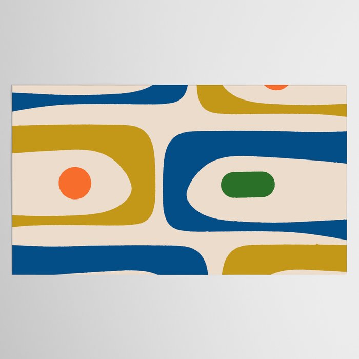 Mid Century Modern Abstract Retro Piquet Pattern in Vintage Blue Mustard Green Orange Beige Tablecloth Gallery Image 2