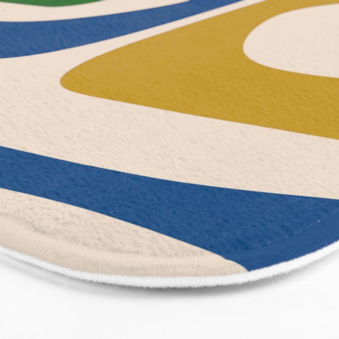 Mid Century Modern Abstract Retro Piquet Pattern in Vintage Blue Mustard Green Orange Beige Bath Mat Gallery Image 3