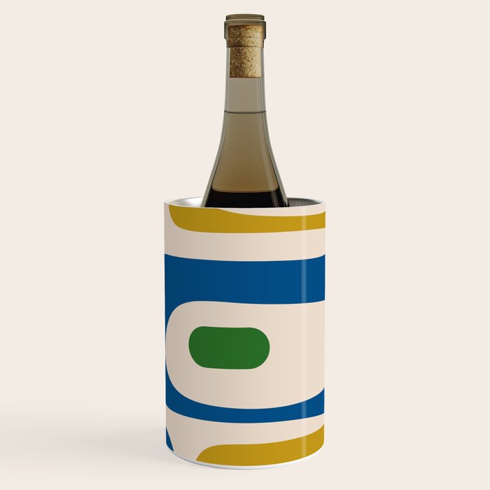 Mid Century Modern Abstract Retro Piquet Pattern in Vintage Blue Mustard Green Orange Beige Wine Chiller Gallery Image 3