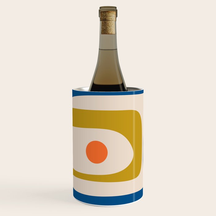 Mid Century Modern Abstract Retro Piquet Pattern in Vintage Blue Mustard Green Orange Beige Wine Chiller Gallery Image 2