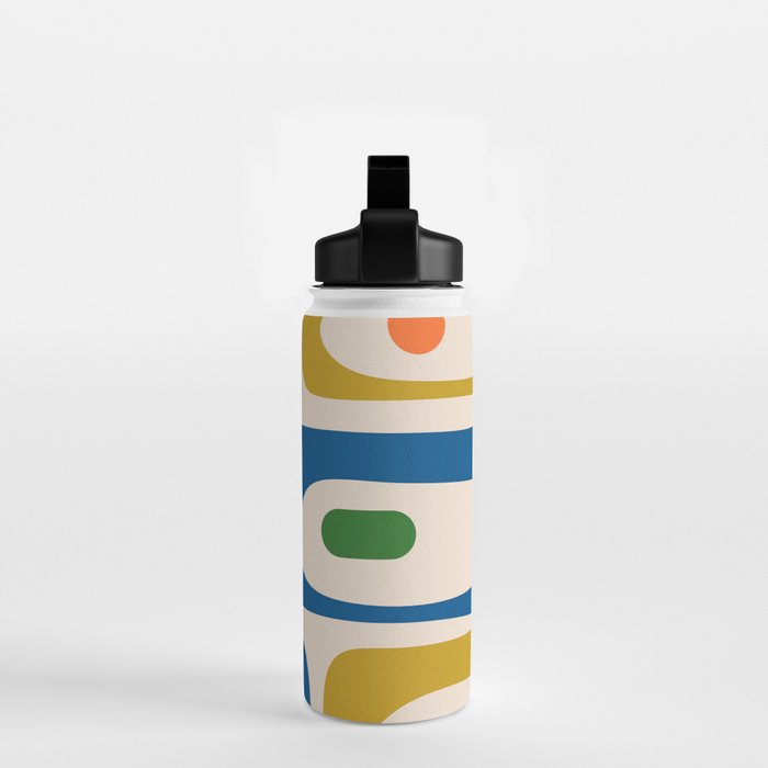 Mid Century Modern Abstract Retro Piquet Pattern in Vintage Blue Mustard Green Orange Beige Water Bottle Gallery Image 2