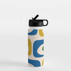 Mid Century Modern Abstract Retro Piquet Pattern in Vintage Blue Mustard Green Orange Beige Water Bottle Gallery Image 1