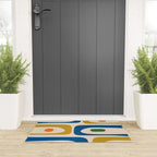 Mid Century Modern Abstract Retro Piquet Pattern in Vintage Blue Mustard Green Orange Beige Welcome Mat Gallery Image 3