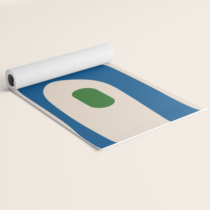 Mid Century Modern Abstract Retro Piquet Pattern in Vintage Blue Mustard Green Orange Beige Yoga Mat Gallery Image 2