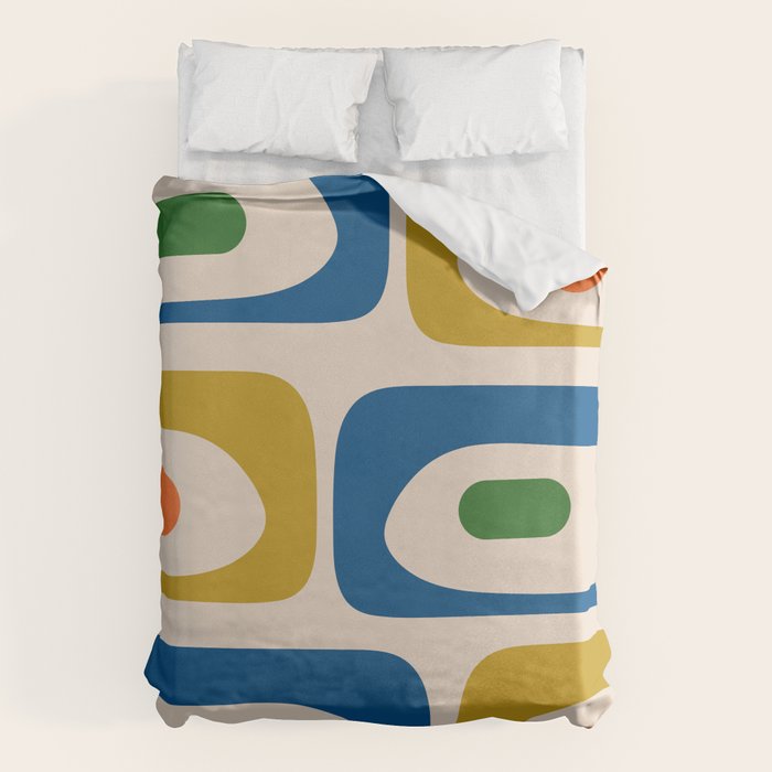 Mid Century Modern Abstract Retro Piquet Pattern in Vintage Blue Mustard Green Orange Beige Duvet Cover Gallery Image 6