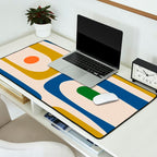 Mid Century Modern Abstract Retro Piquet Pattern in Vintage Blue Mustard Green Orange Beige Desk Mat Gallery Image 2