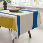 Mid Century Modern Abstract Retro Piquet Pattern in Vintage Blue Mustard Green Orange Beige Tablecloth Gallery Image 3