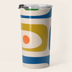 Mid Century Modern Abstract Retro Piquet Pattern in Vintage Blue Mustard Green Orange Beige Travel Mug Gallery Image 3
