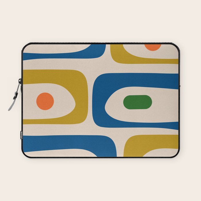 Mid Century Modern Abstract Retro Piquet Pattern in Vintage Blue Mustard Green Orange Beige Laptop Sleeve Gallery Image 1