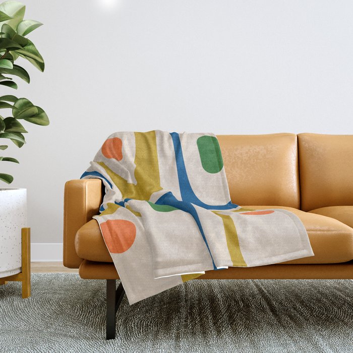 Mid Century Modern Abstract Retro Piquet Pattern in Vintage Blue Mustard Green Orange Beige Throw Blanket Gallery Image 1