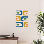 Mid Century Modern Abstract Retro Piquet Pattern in Vintage Blue Mustard Green Orange Beige Poster Gallery Image 2