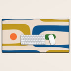 Mid Century Modern Abstract Retro Piquet Pattern in Vintage Blue Mustard Green Orange Beige Desk Mat Gallery Image 1