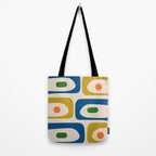 Mid Century Modern Abstract Retro Piquet Pattern in Vintage Blue Mustard Green Orange Beige Tote Bag Gallery Image 2