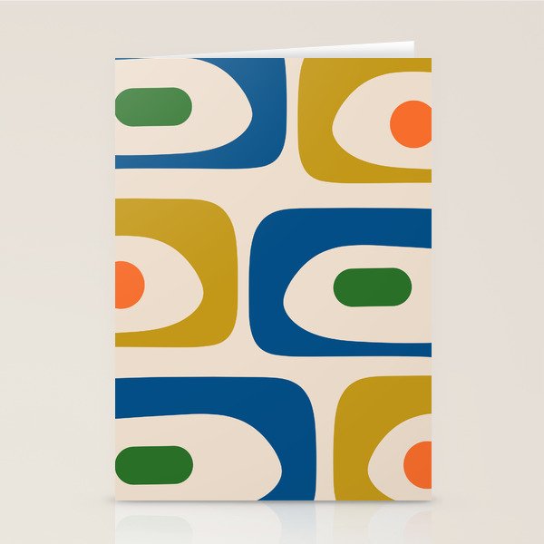 Mid Century Modern Abstract Retro Piquet Pattern in Vintage Blue Mustard Green Orange Beige Stationery Card Gallery Image 2