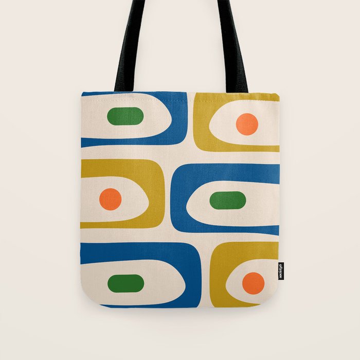 Mid Century Modern Abstract Retro Piquet Pattern in Vintage Blue Mustard Green Orange Beige Tote Bag Gallery Image 1