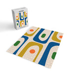 Mid Century Modern Abstract Retro Piquet Pattern in Vintage Blue Mustard Green Orange Beige Jigsaw Puzzle Gallery Image 2