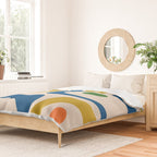 Mid Century Modern Abstract Retro Piquet Pattern in Vintage Blue Mustard Green Orange Beige Duvet Cover Gallery Image 2