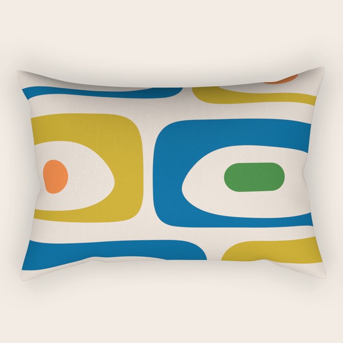 Mid Century Modern Abstract Retro Piquet Pattern in Vintage Blue Mustard Green Orange Beige Rectangular Pillow Gallery Image 2
