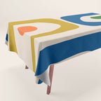 Mid Century Modern Abstract Retro Piquet Pattern in Vintage Blue Mustard Green Orange Beige Tablecloth Gallery Image 1
