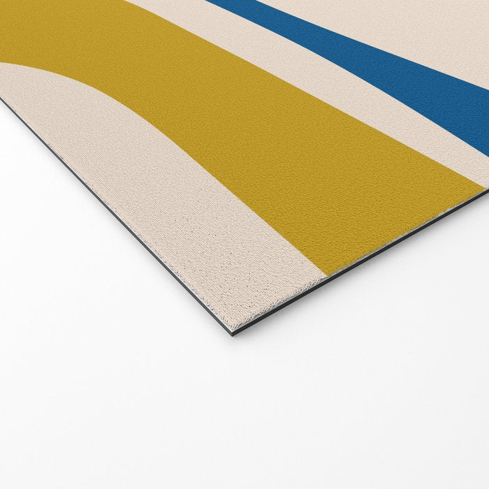 Mid Century Modern Abstract Retro Piquet Pattern in Vintage Blue Mustard Green Orange Beige Welcome Mat Gallery Image 2
