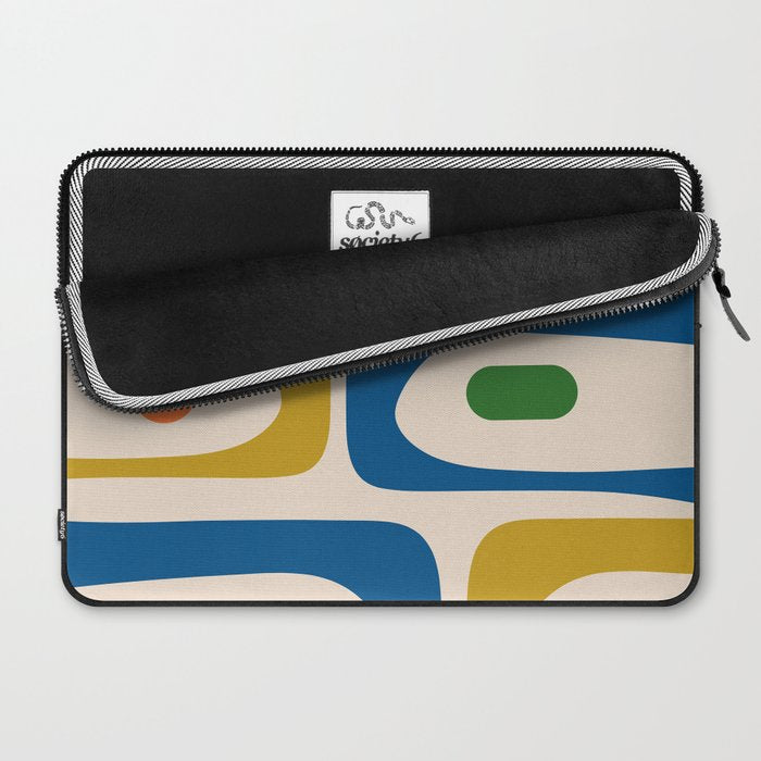 Mid Century Modern Abstract Retro Piquet Pattern in Vintage Blue Mustard Green Orange Beige Laptop Sleeve Gallery Image 2