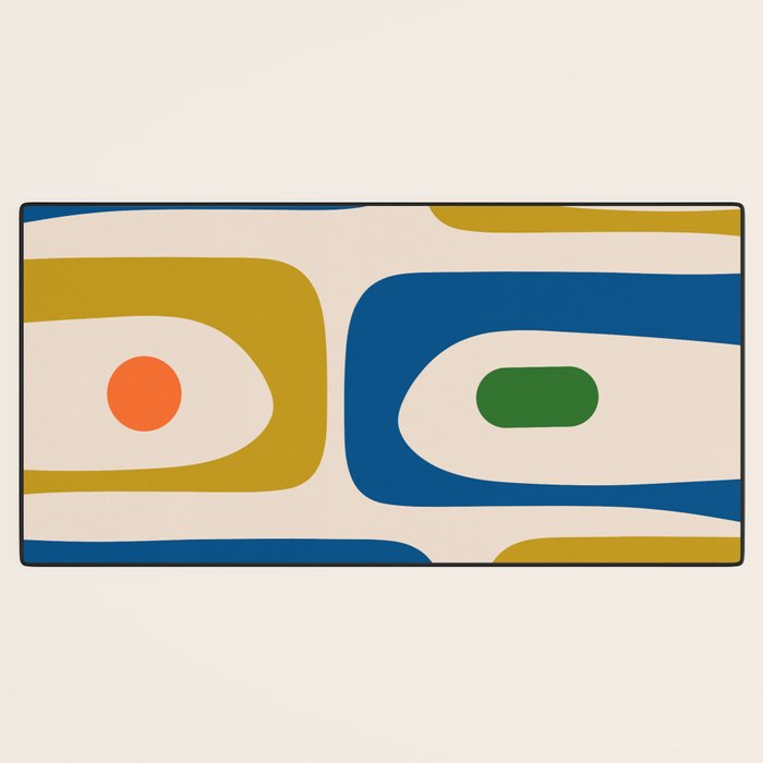Mid Century Modern Abstract Retro Piquet Pattern in Vintage Blue Mustard Green Orange Beige Desk Mat Gallery Image 3