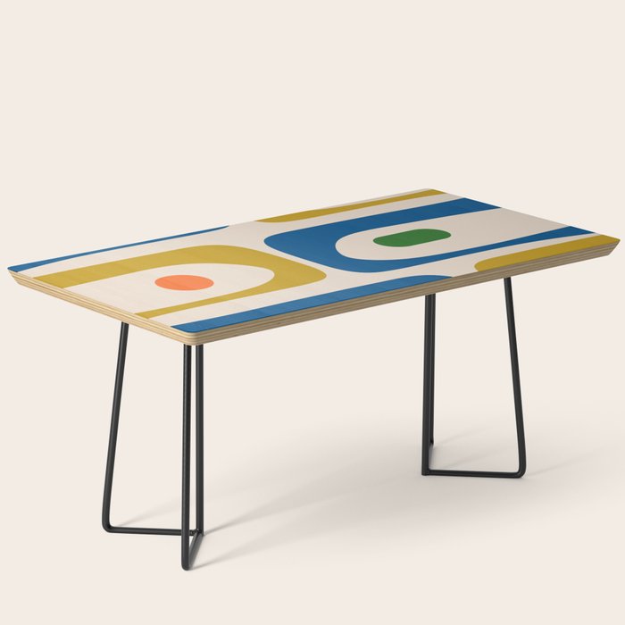 Mid Century Modern Abstract Retro Piquet Pattern in Vintage Blue Mustard Green Orange Beige Coffee Table Gallery Image 1