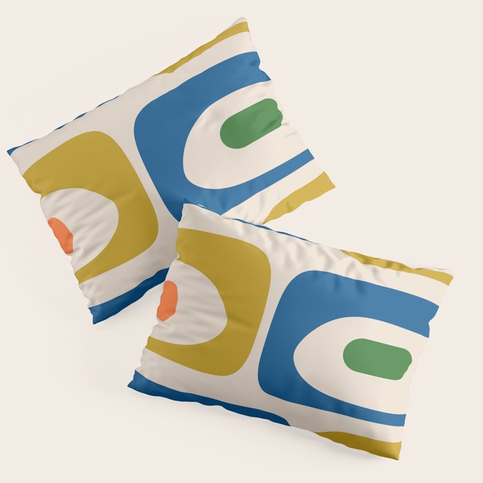 Mid Century Modern Abstract Retro Piquet Pattern in Vintage Blue Mustard Green Orange Beige Pillow Sham Gallery Image 1