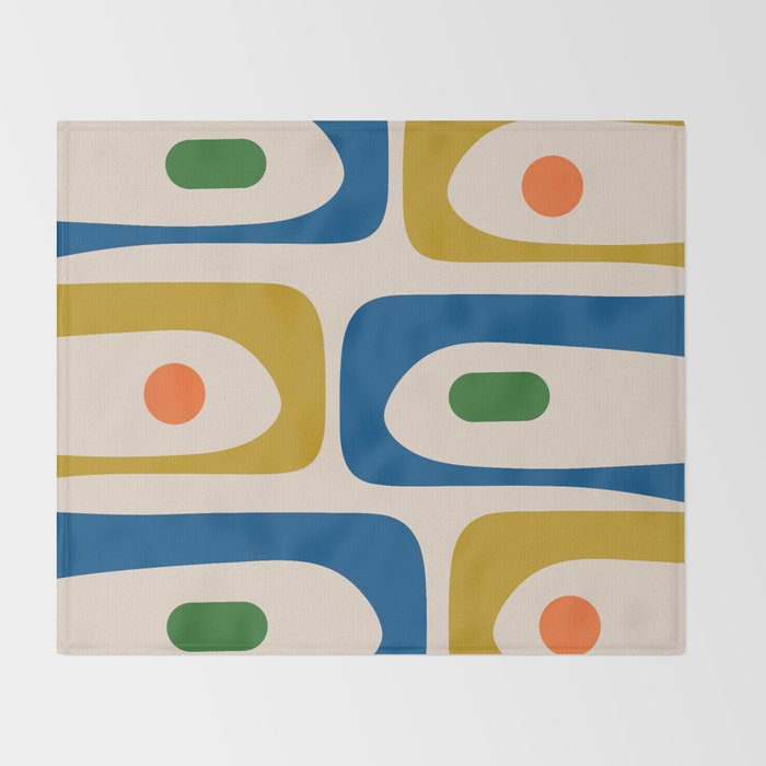 Mid Century Modern Abstract Retro Piquet Pattern in Vintage Blue Mustard Green Orange Beige Throw Blanket Gallery Image 2
