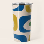 Mid Century Modern Abstract Retro Piquet Pattern in Vintage Blue Mustard Green Orange Beige Travel Mug Gallery Image 1