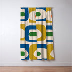Mid Century Modern Abstract Retro Piquet Pattern in Vintage Blue Mustard Green Orange Beige Window Curtain Gallery Image 3