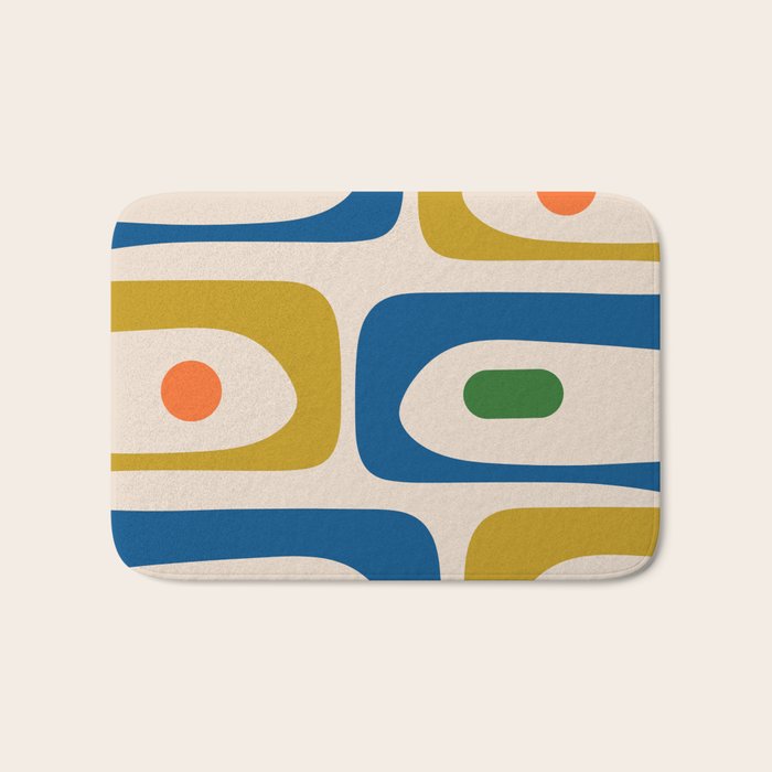 Mid Century Modern Abstract Retro Piquet Pattern in Vintage Blue Mustard Green Orange Beige Bath Mat Gallery Image 1