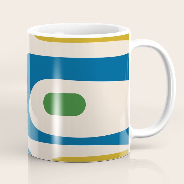 Mid Century Modern Abstract Retro Piquet Pattern in Vintage Blue Mustard Green Orange Beige Coffee Mug Gallery Image 1