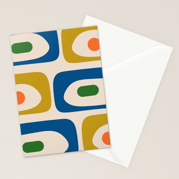 Mid Century Modern Abstract Retro Piquet Pattern in Vintage Blue Mustard Green Orange Beige Stationery Card Gallery Image 2