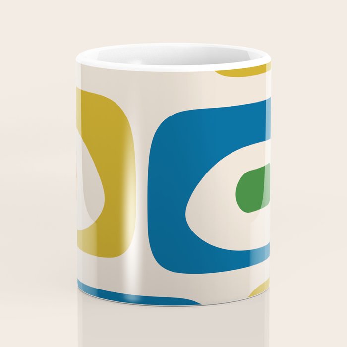 Mid Century Modern Abstract Retro Piquet Pattern in Vintage Blue Mustard Green Orange Beige Coffee Mug Gallery Image 4