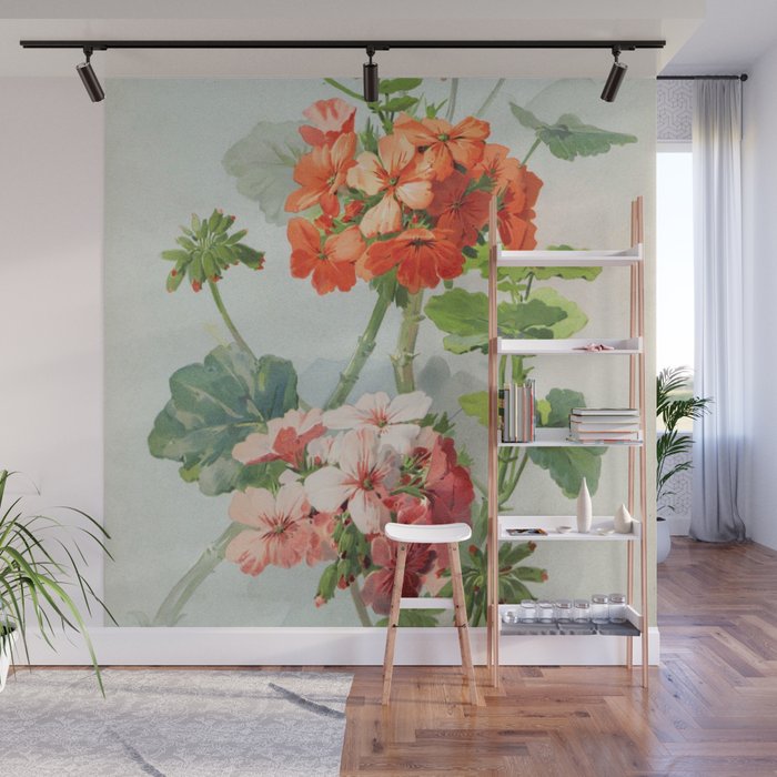 Panneaux de Fleurs  1900 Watercolor Geranium Illustration Wall Mural Gallery Image 1