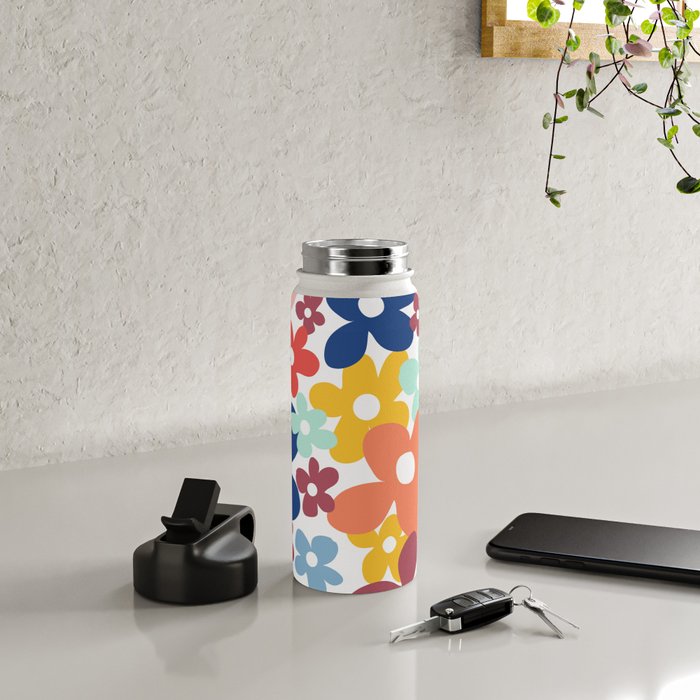 Wall Flower, Retro, Colorful, Floral Prints Water Bottle Gallery Image 4