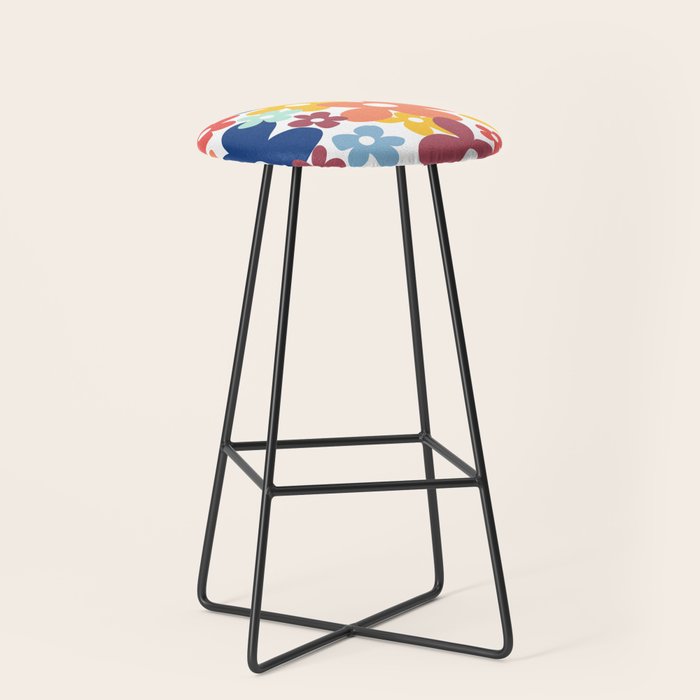 Wall Flower, Retro, Colorful, Floral Prints Stool Gallery Image 1