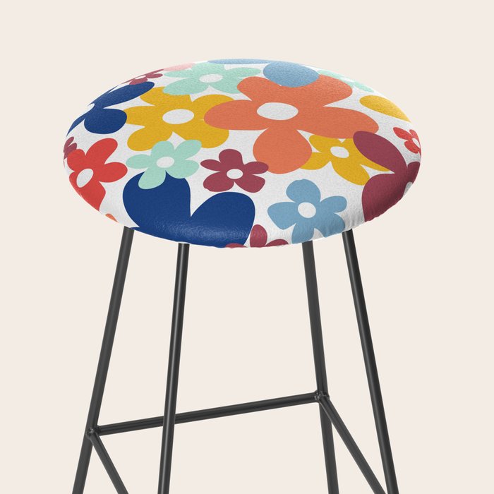 Wall Flower, Retro, Colorful, Floral Prints Stool Gallery Image 2