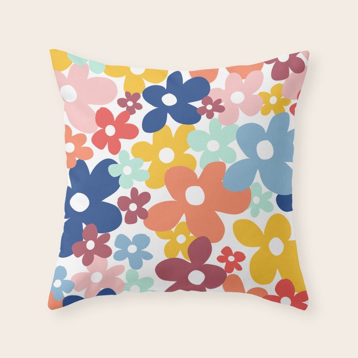 Wall Flower, Retro, Colorful, Floral Prints Throw Pillow Gallery Image 1