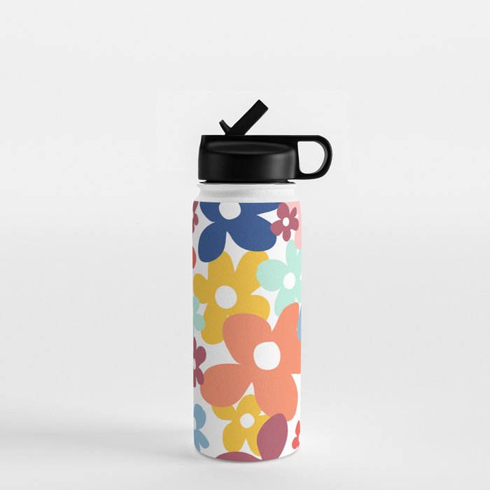 Wall Flower, Retro, Colorful, Floral Prints Water Bottle Gallery Image 1