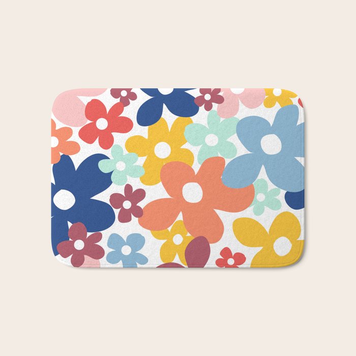 Wall Flower, Retro, Colorful, Floral Prints Bath Mat Gallery Image 1