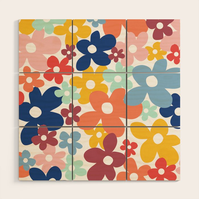 Wall Flower, Retro, Colorful, Floral Prints Wood Wall Art Gallery Image 1