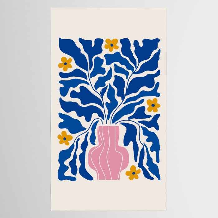 Summer Bloom: Electric Blue Leaves & Golden Poppies Tablecloth Gallery Image 2